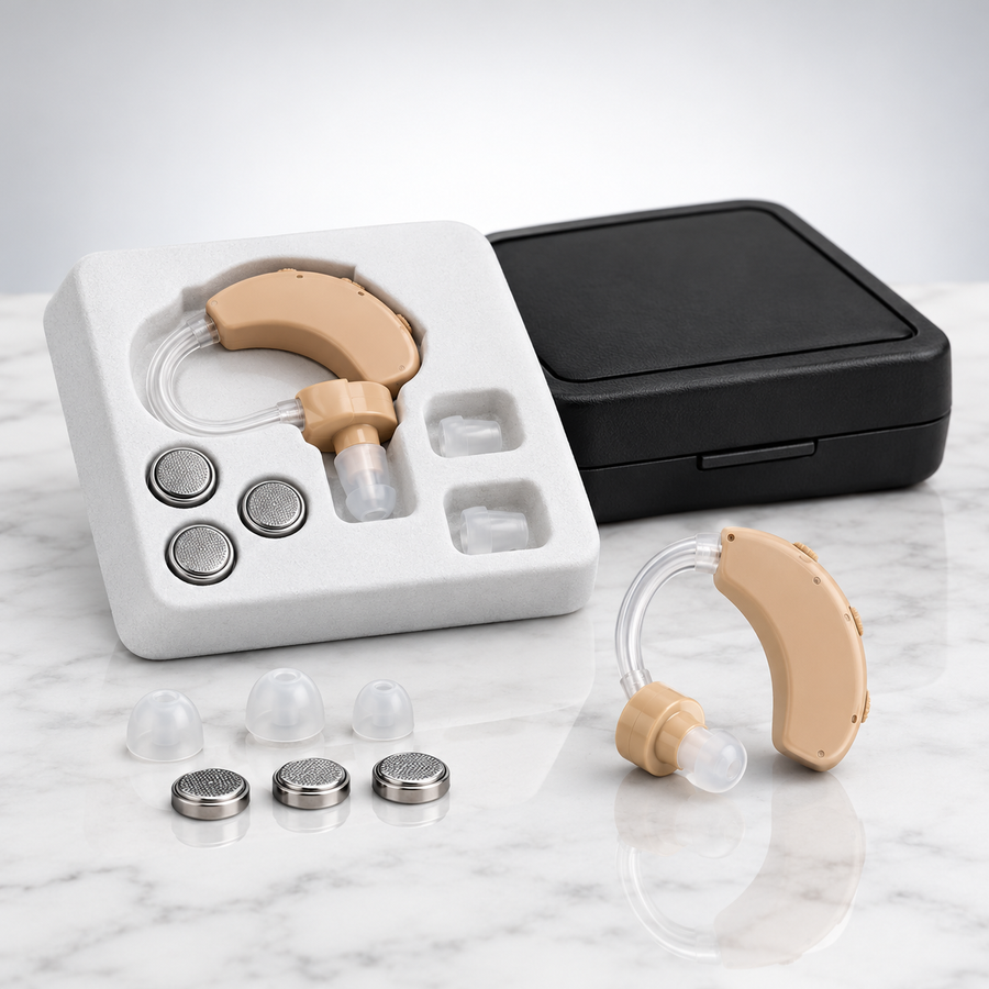 Kit del amplificador de sonido Cyber Sonic con estuche, pilas de repuesto y almohadillas
