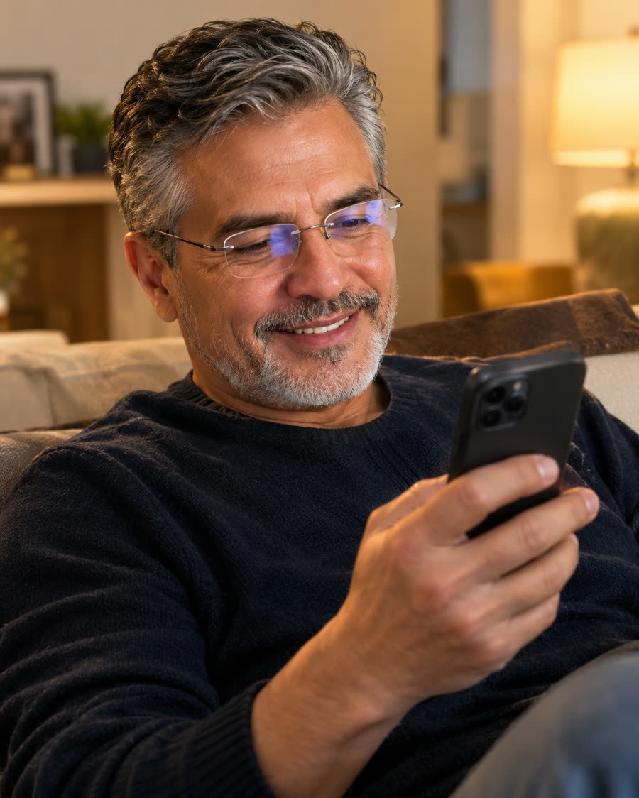 Hombre leyendo su celular con lentes bifocales VistaClara