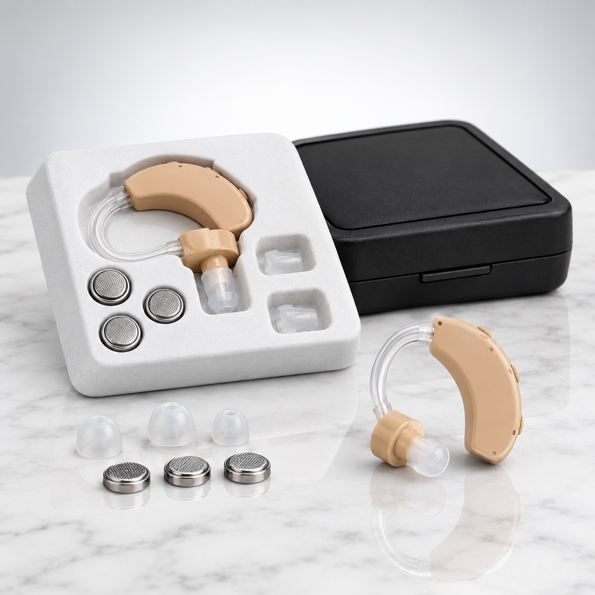 Kit del amplificador de sonido Cyber Sonic con estuche, pilas de repuesto y almohadillas