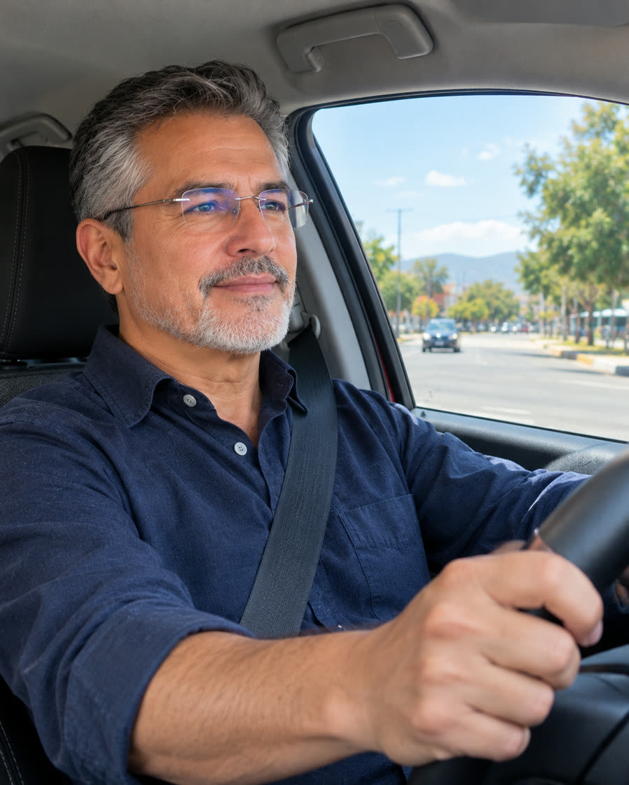 Hombre manejando con lentes VistaClara